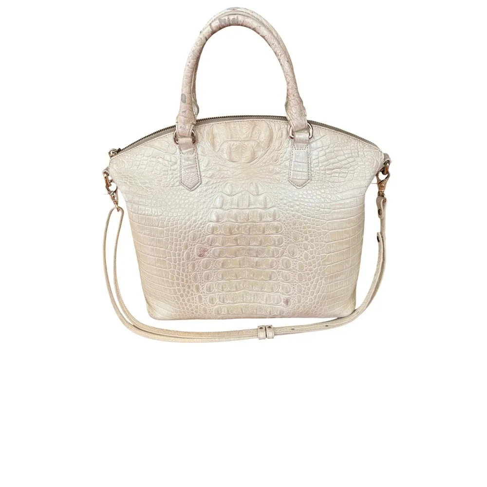 Brahmin Duxbury Satchel Iridescent Cream Croc Embossed Leather Handbag